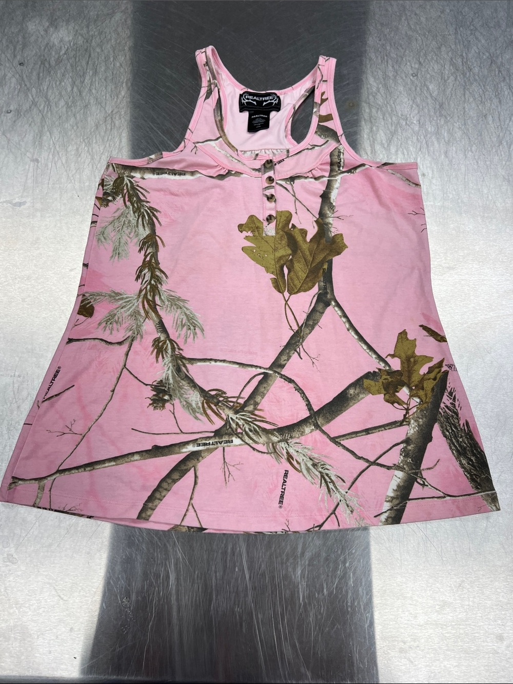 Realtree Pink Woodland Camo Racerback Tank Women’s M
